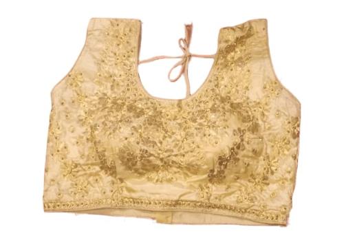 PARUL TEXTILE INDUSTRY Women's Ari Work Embroudered Silk Round Neck Sleeveless Blouse | Free Size,Beige-Pack of 1