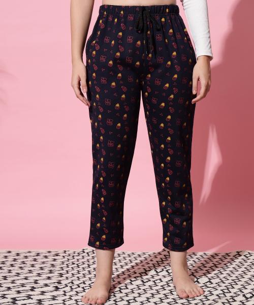 Anixa Women Navy Cotton Printed Single Pyjamas