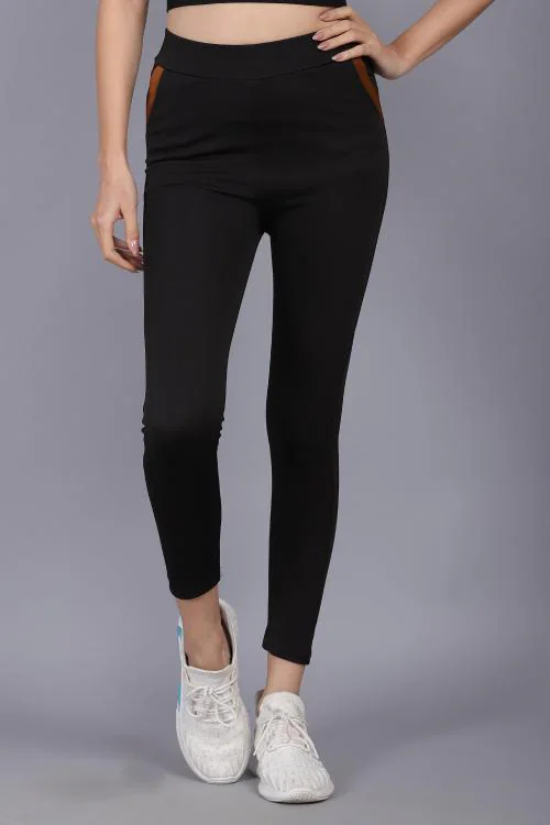 MGrandbear Stretchable Polyster Lycra BLACK Yoga Pants for Women & Tights for Women (L)