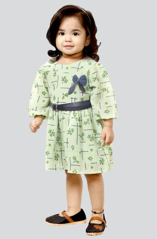 Mojua Baby Girls Midi/Knee Length Festive/Wedding Dress (Green, 3/4 Sleeve)