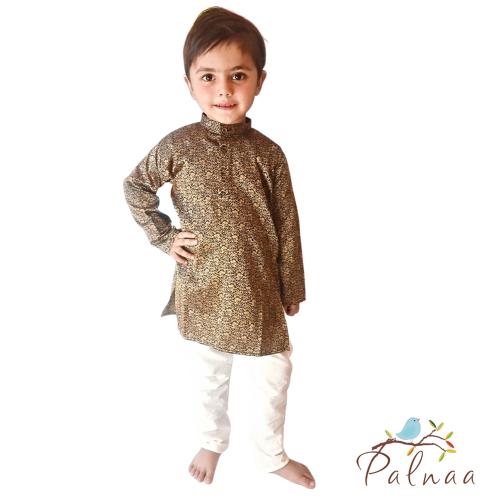 Palnaa Black and Gold Self Design Kurta Pajama Set for Boys (Age-12 M to 5Yr)
