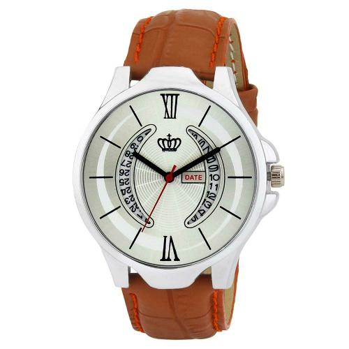SMAEL Exclusive Quartz Movement Analog White Dial With Brown Strap For Men-(CSM03)