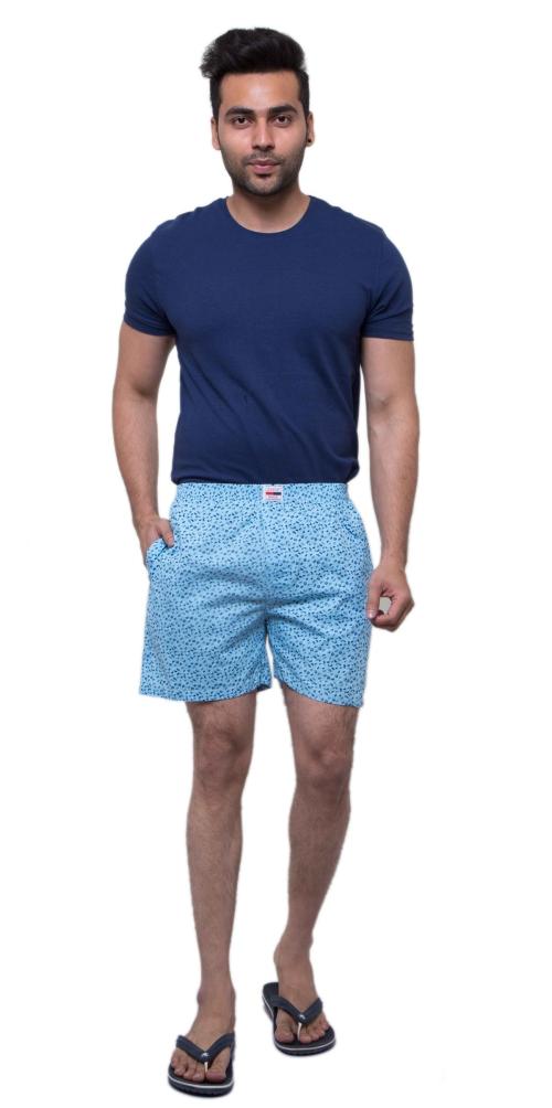 KRV Cotton boxer shorts for Men,Comfortable Regular fit Boxer shorts (Sky Blue-Printed)