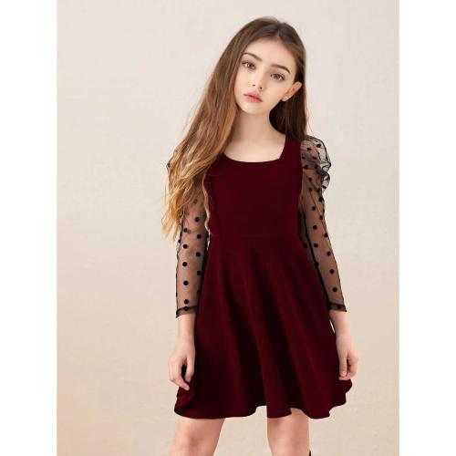 C.J FABRICS Girls Midi/Knee Length Party A-Line Maroon Dress