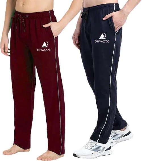 Diwazzo Pack of 2 Men Solid, Printed Maroon, Dark Blue Track Pants