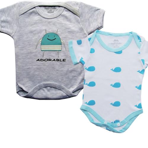 LEANDRO & REUBEN Unisex Infants Baby Boys And Baby Girls Multi Color Tshirt/Outfit/Romper 100% Cotton_PACK OF_2