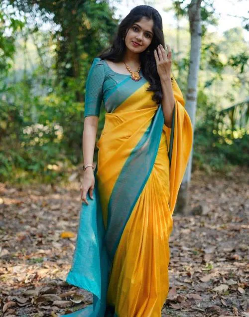 Siril Art Silk Yellow & Gold Color Saree with Blouse piece