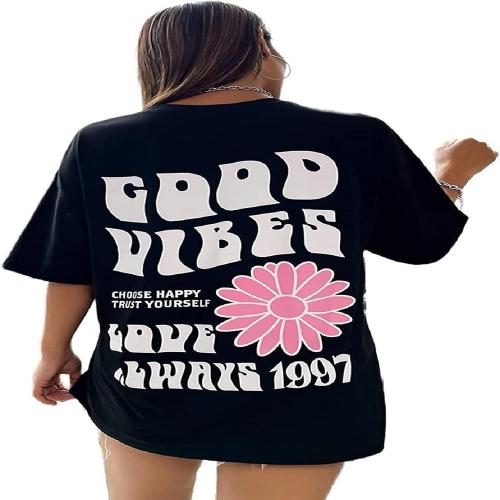 Fashion Tak Cotton Half Sleeve Printed Oversized t Shirts for Women, Loose t Shirts for Women