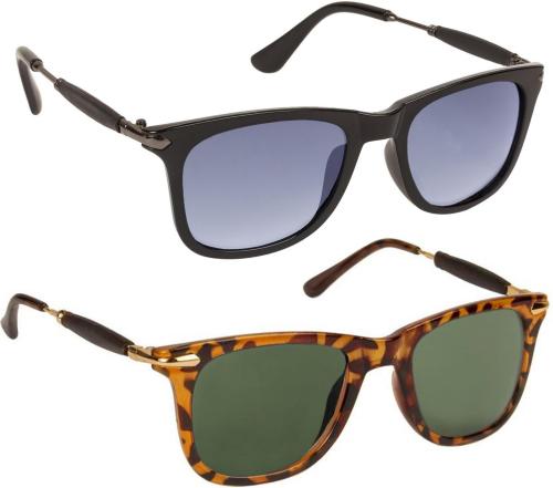 Gansta Wayfarer Full-Frame Black Green Sunglasses ,Men And Women ,Pack Of 2(GN11096-Gun-GD-GN11096-DA-G15)