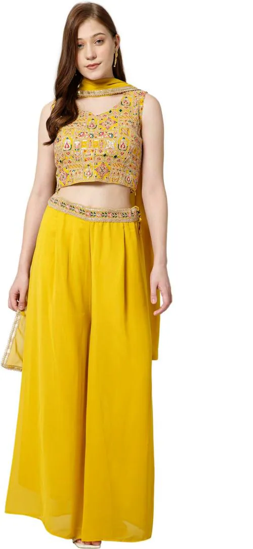 RAAVE Women Ethnic Top Palazzo Dupatta Set