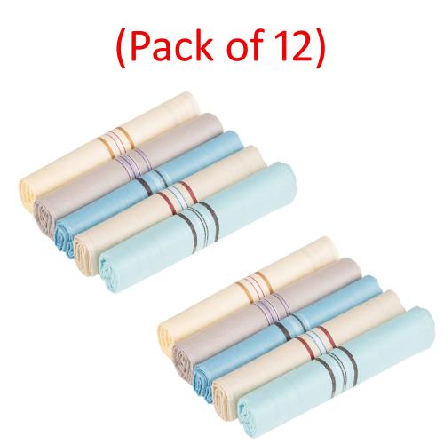 IGNOTO (Pack of 12) Men's Formal Cotton Multicolor Handkerchiefs with colorful stripes || Hankies for Men, Boys