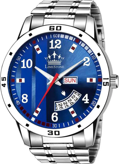 LIMESTONE Analog Blue Dial Silver Strap Watch For Men (LS2855)