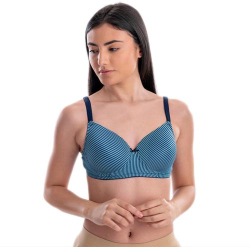 Aavow Women Blue Cotton Blend T-Shirt Lightly Padded Bra (40C)
