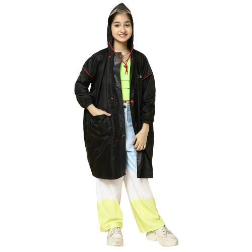 The Clownfish Black Polyester Longcoat With Adjustable Hood And Extra Space For School Bags ()