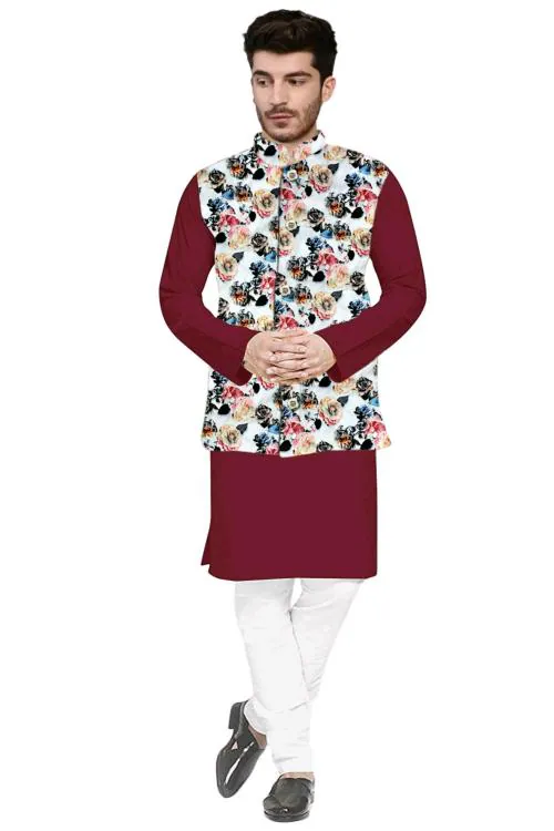 Krishna Boutique Present Mens Cotton Kurta Pyjama Sets With Nehru Jacket.