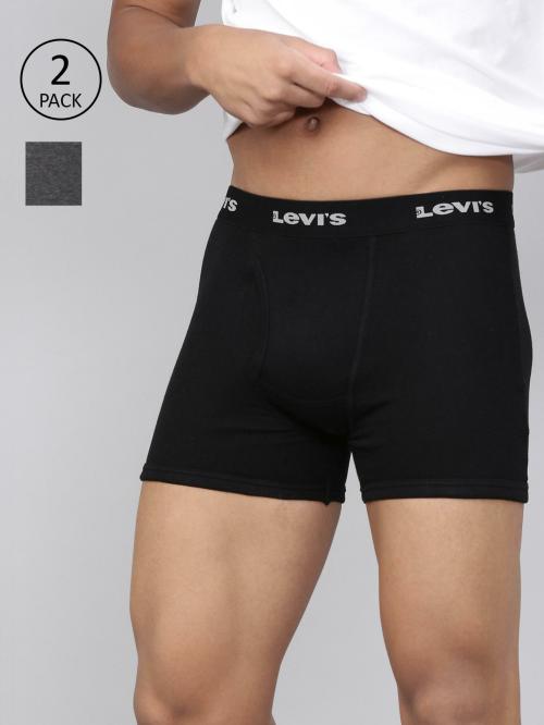 Levi's Men's Dark Grey Melange, Black Solid Cotton Pack of 2 Trunks