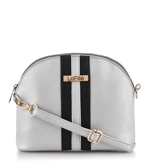 LaFille Sling Bag For Women & Girls | PU Leather Handbag | Ladies Purse & Tote Bag | Handbags for Office & College (Silver)