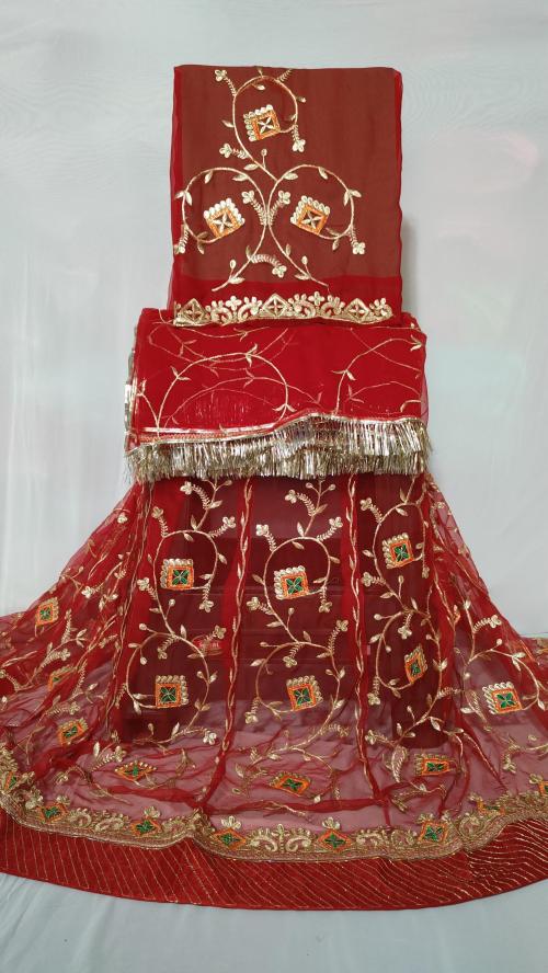 SHIVDEVANSHI Women Red, Gold Semi Stitched Rajasthani Poshak
