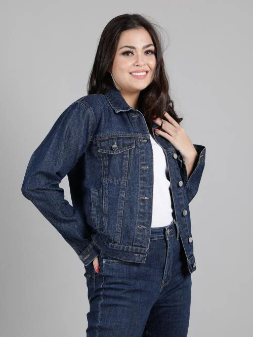 Drape and Dazzle Latest Stylish Party Wear Trending Denim Jacket with Front Pockets for Women
