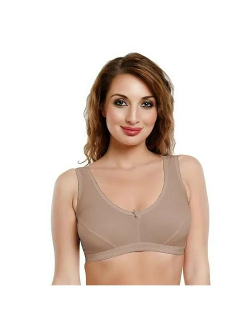 DAISY DEE Women's Girls Cotton Non-Padded Non-Wired Full Coverage Sports Bra - (Beige, 36B)