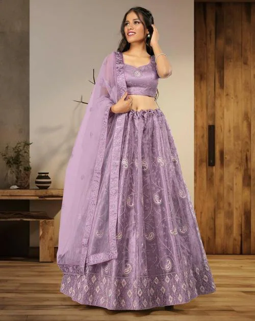 HALFSAREE STUDIO Purple Party wear Simple Lehenga Choli in Net