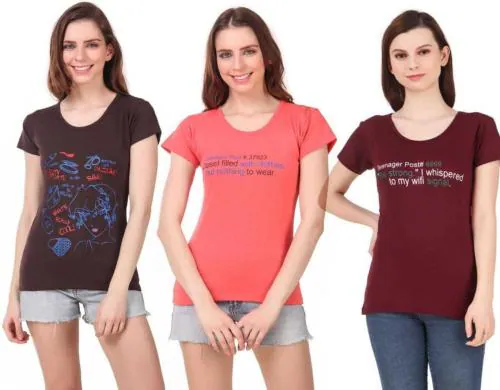 HighSeas Women Multicolor Printed Cotton Blend Round Neck T-Shirt - XXL (pack of 3)