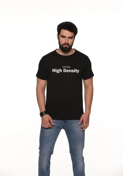 COTTON High Density Men's Casual Premium Cotton Bio Washed T-Shirt (Black)