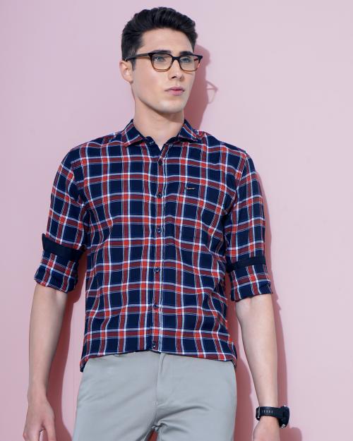 CAMISA Men's Cotton Blend Checks Shirt