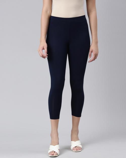 Twin Birds Women Viscose Blend Navy Ribbon Cropped Leggings