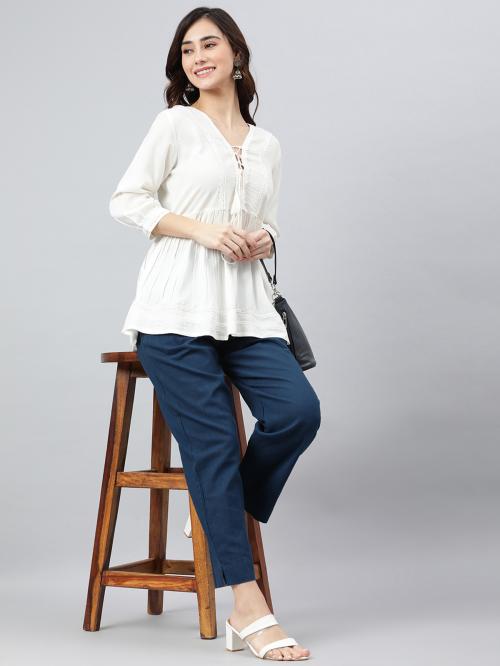 Janasya Women's White Rayon Solid Longline/Maxi Top