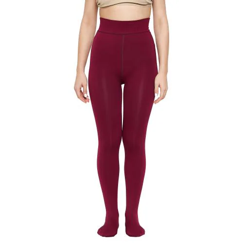 Camey Women Warm Thick Fur Lined Fleece Winter Thermal Soft Legging Tights Stocking - Slim Fit (LP-102-MAROON)