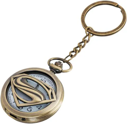 GT Gala Time Mubco Gold Metal Superman Design Pocket Watch Keychain