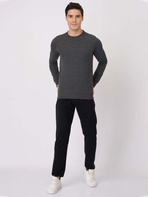 Clans & Hans Men's Super Combed Cotton Rich Slim Fit Printed Black Trackpant with Zipper Pockets_Black_S