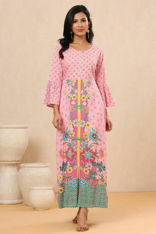 Juniper Women Pink Floral Print A-Line Kurta