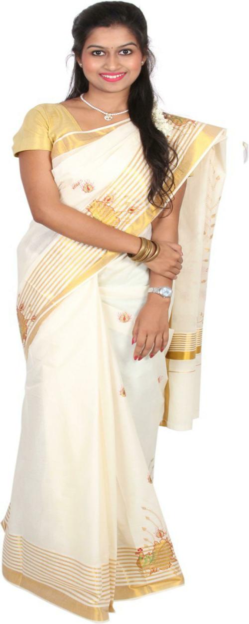 Thara Sarees Women White Self Design Art Silk Saree