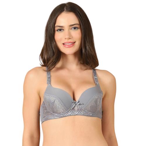 PrettyCat Women Grey Lightly Padded T-shirt Bra