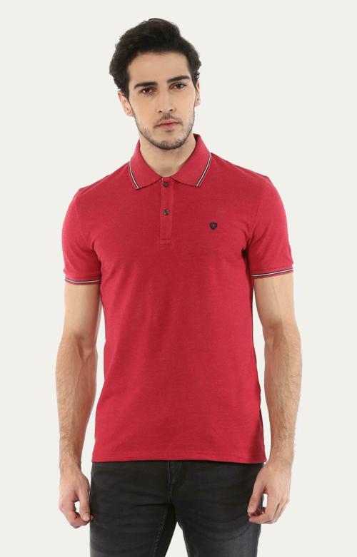 Celio Mens Lecolrayeb Red Solid Polo T-Shirt