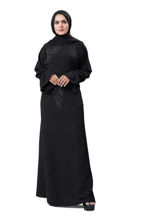 KHADIJA FASHION Women Black Abaya with Hijab (XL)