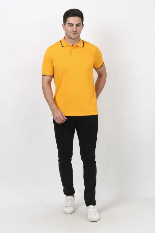 Forest Club Dull Drifit Matty Golden Yellow Solid Polo T-shirt, Size - XL (42)