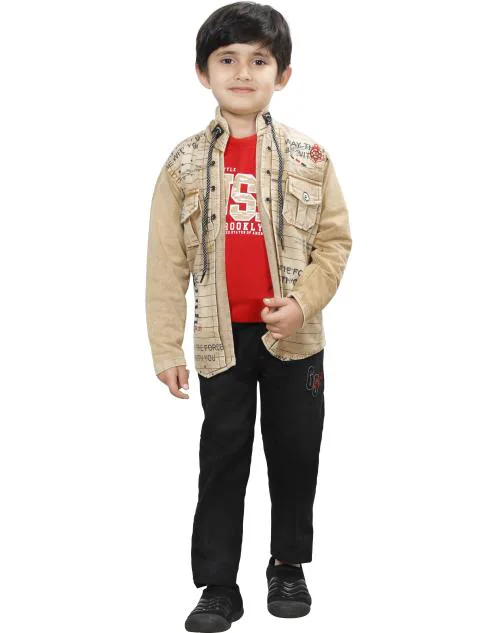 Dkgf Fashion Boys Yellow Self Design Cotton Blend T-shirt Jacket