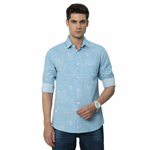 BEVDAAS Self Design Blue Royal Popcorn Blend: Men's Fabric Shirt