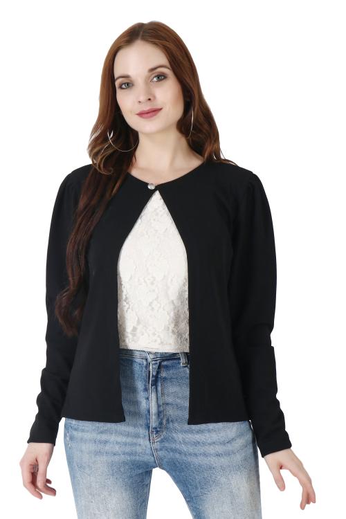 Buy Popwings Single Button Closure Women Black Shrug Online at