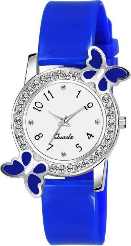 Rozti Analog White Dial Blue Strap Watch for Women