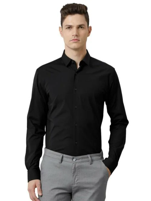 THE COLLECTION Mens Black Solid Full Sleeve Shirt