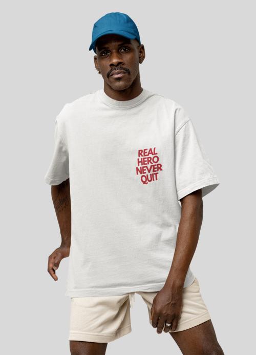 DAFABFIT PREMIUM COTTON WHITE COLOR HALF SLEEVES DROP SHOULDER ROUND NECK LOOSE FIT T-SHIRT FOR MEN WITH GRAPHIC PRINT | WHITE CASUAL DROP SHOULDER T-SHIRT FOR MEN