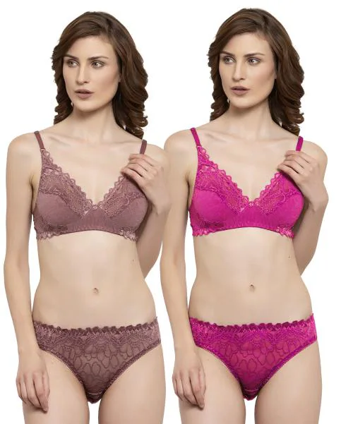 PIBU Trendy Style Brown,Pink Bra Panty Set For Women Lingerie Set Pack of 2