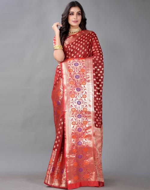 Satrani Women'S Maroon and Golden Paithani Jacquard Silk Saree | sarees for Women| saree | sarees