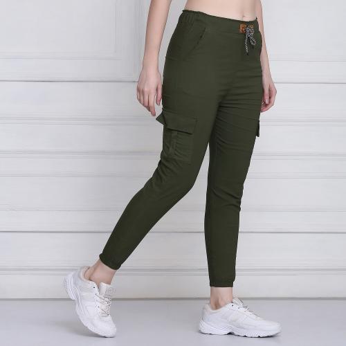 BuyNewTrend Dark Green Twill Lycra Women Cargo Pant