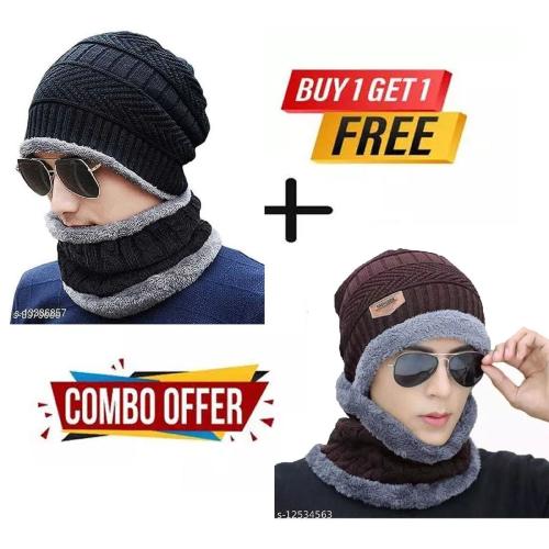 Yintai Winter Woolen cap with neckwarmer for Men And Women