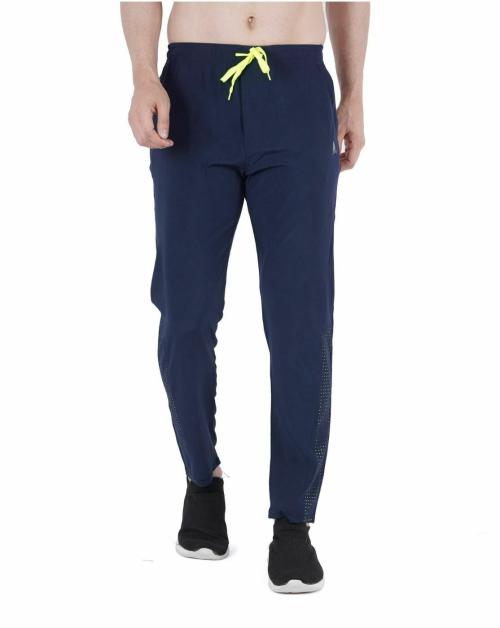 Navyfit Men Navy Blue Solid Polyester Jogger Track Pants With Zip ...